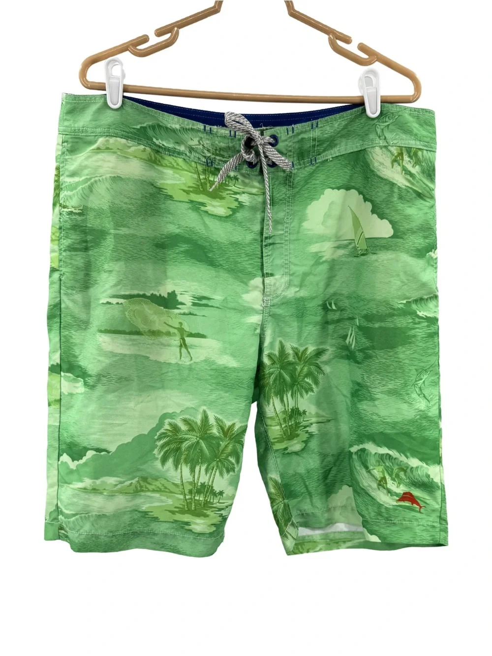 Tommy Bahama green tropical print Orange Mesh Relax Label Swim Shorts 38 beach